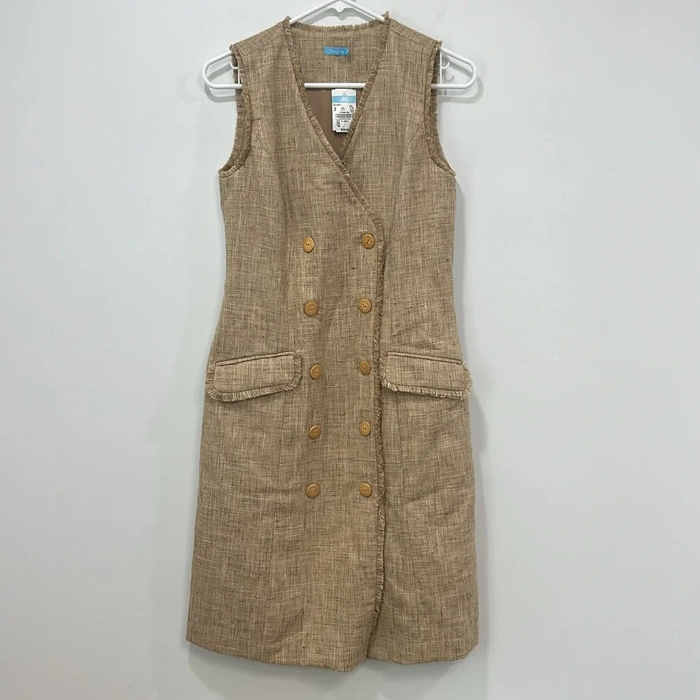 J Mclaughlin Womens Pia Dress 2 Sleeveless Tweed Double Breasted Knee Modest NEW